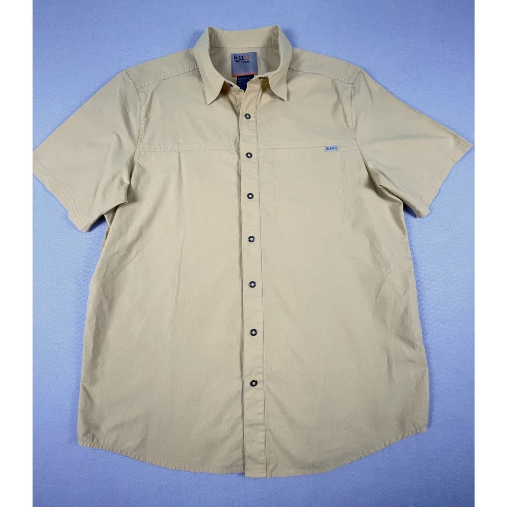 5.11 Tactical Shirt Mens Small Tan Short Sleeve Snap Front Utility‎ Workwear